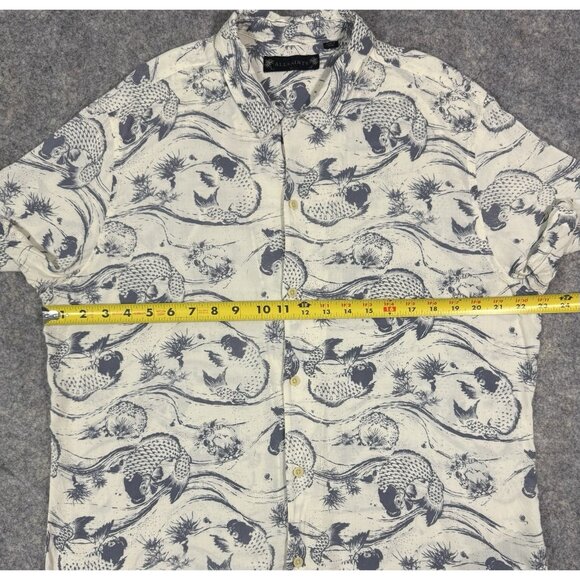 All Saints Mens Koi Short Sleeve Shirt Size XL Hawaiian Viscose Loop Collar - Picture 11 of 12